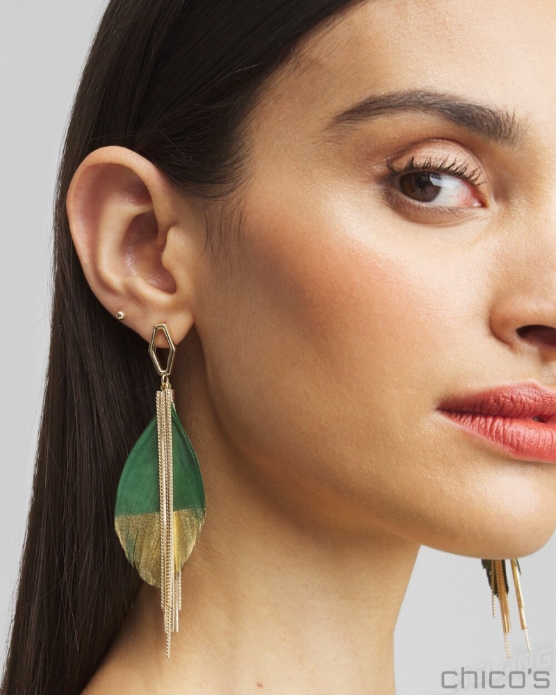 Chico's No Droop Green Fringe Earrings Earrings Verdant Green | 280-KHRLWI