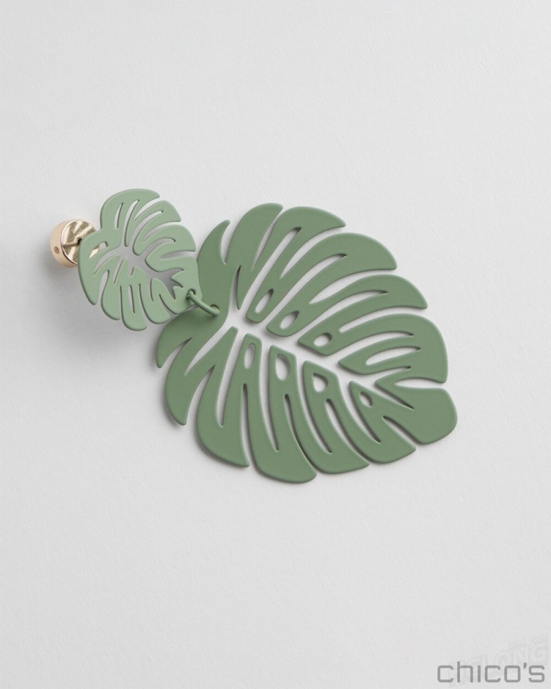 Chico's No Droop Green Leaf Earrings Earrings Green | 954-ZYLHTI