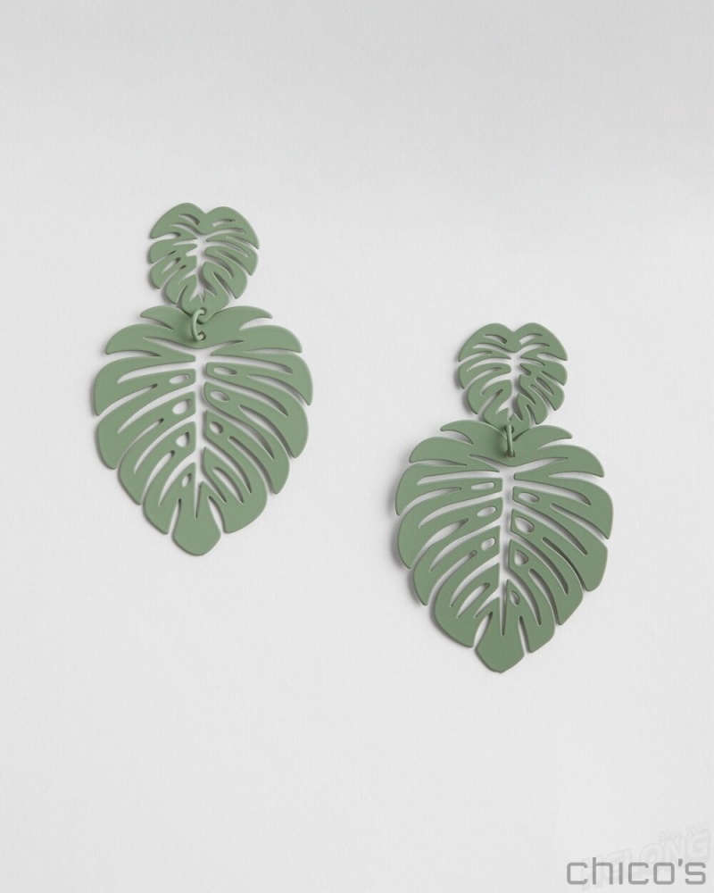 Chico\'s No Droop Green Leaf Earrings Earrings Green | 954-ZYLHTI