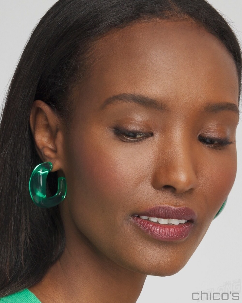 Chico's No Droop Green Lucite Square Hoops Earrings GRASSY GREEN | 451-JEZHDQ