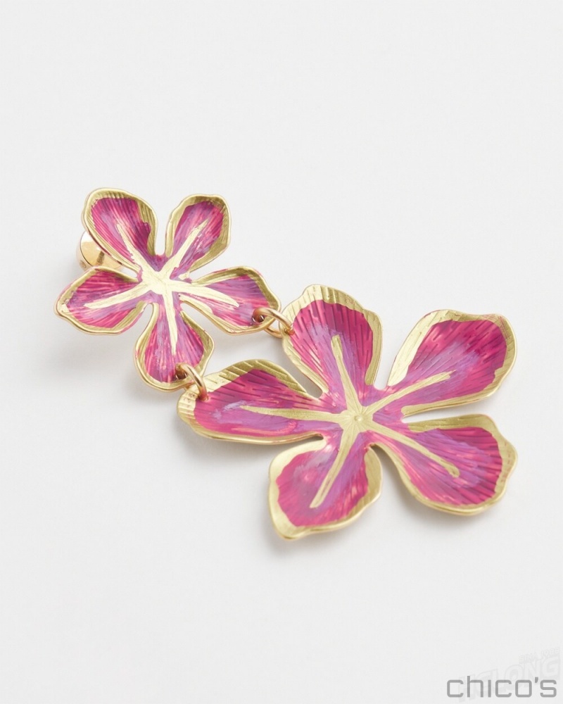 Chico's No Droop Magenta Flower Earrings Earrings Magenta Rose | 528-WQGCLV