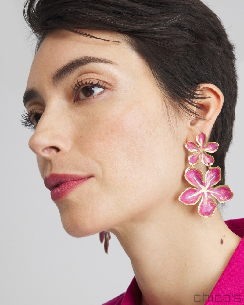 Chico's No Droop Magenta Flower Earrings Earrings Magenta Rose | 528-WQGCLV