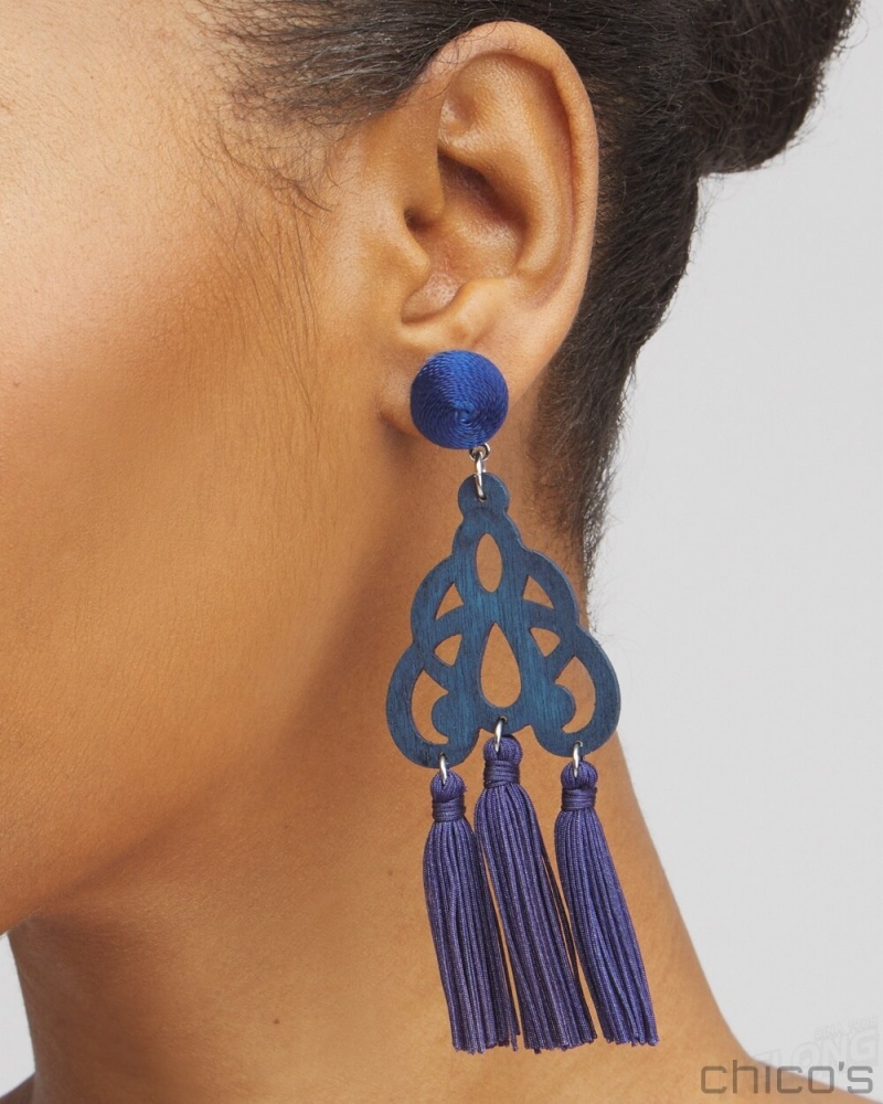 Chico's No Droop Navy Fringe Earrings Earrings Classic Navy | 876-NILGRP