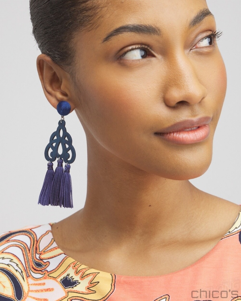 Chico's No Droop Navy Fringe Earrings Earrings Classic Navy | 876-NILGRP