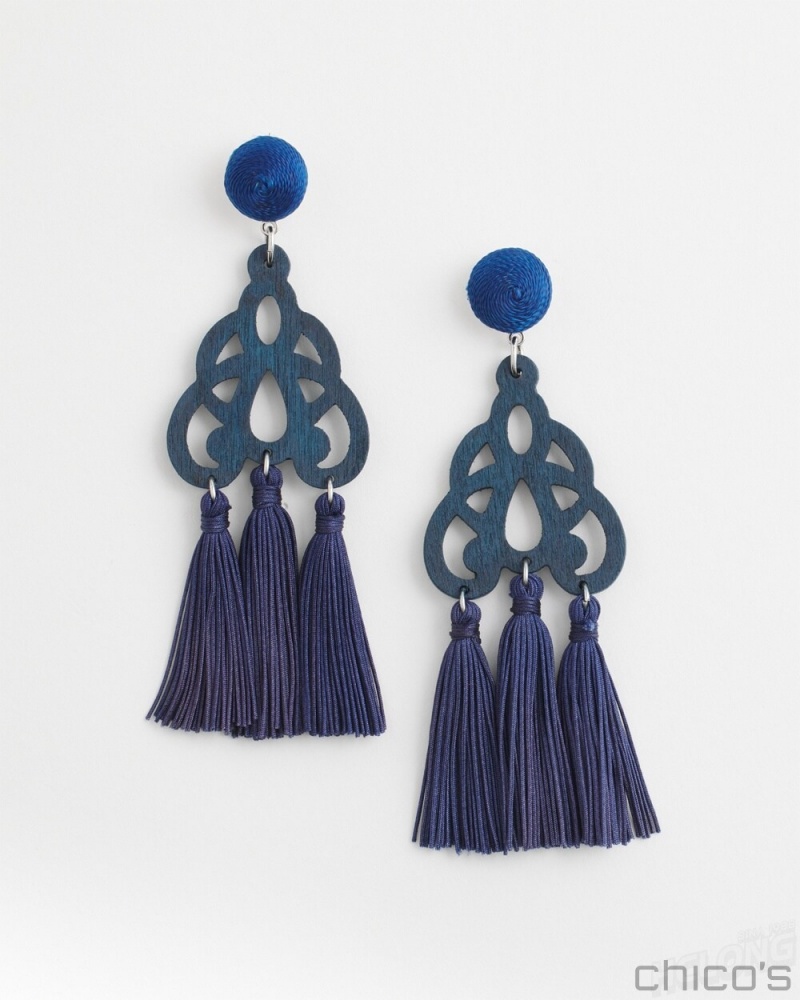 Chico\'s No Droop Navy Fringe Earrings Earrings Classic Navy | 876-NILGRP