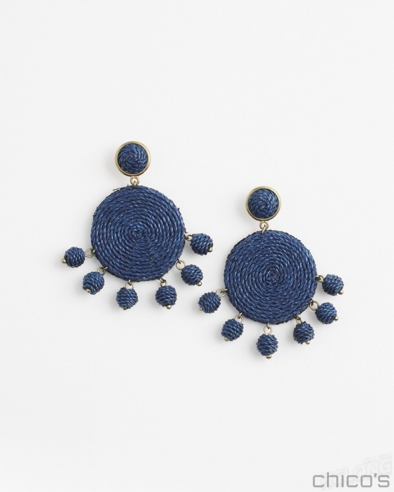 Chico\'s No Droop Navy Raffia Drop Earrings Earrings Dark Navy | 964-ZVCIDO