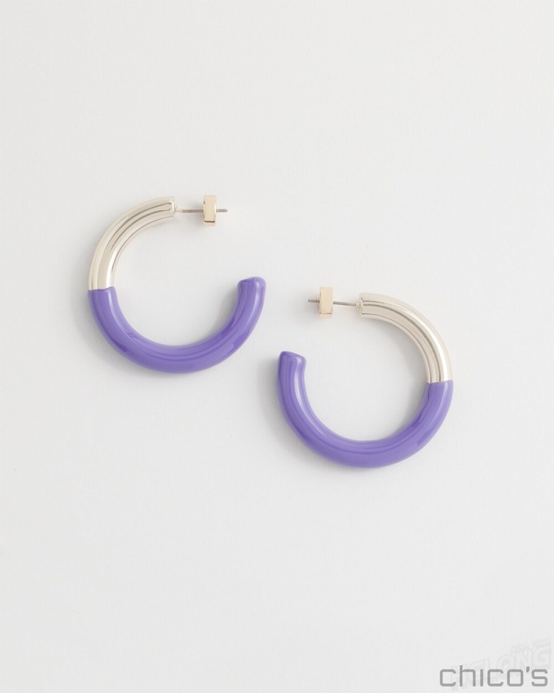 Chico\'s No Droop Purple Dipped Hoops Earrings Parisian Purple | 930-NSOYXA