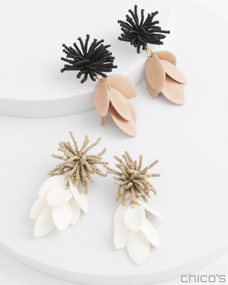 Chico's No Droop Taupe Petal Earrings Earrings Black/Smokey Taupe | 832-RESHZW