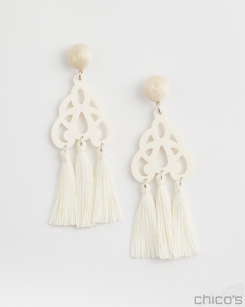 Chico\'s No Droop White Fringe Earrings Earrings White | 736-JVKSXE