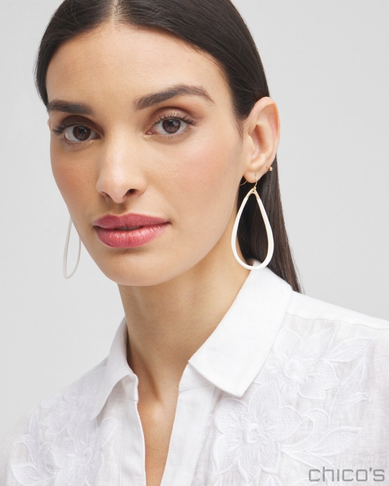 Chico's No Droop White Hoops Earrings White | 254-SDYMPT