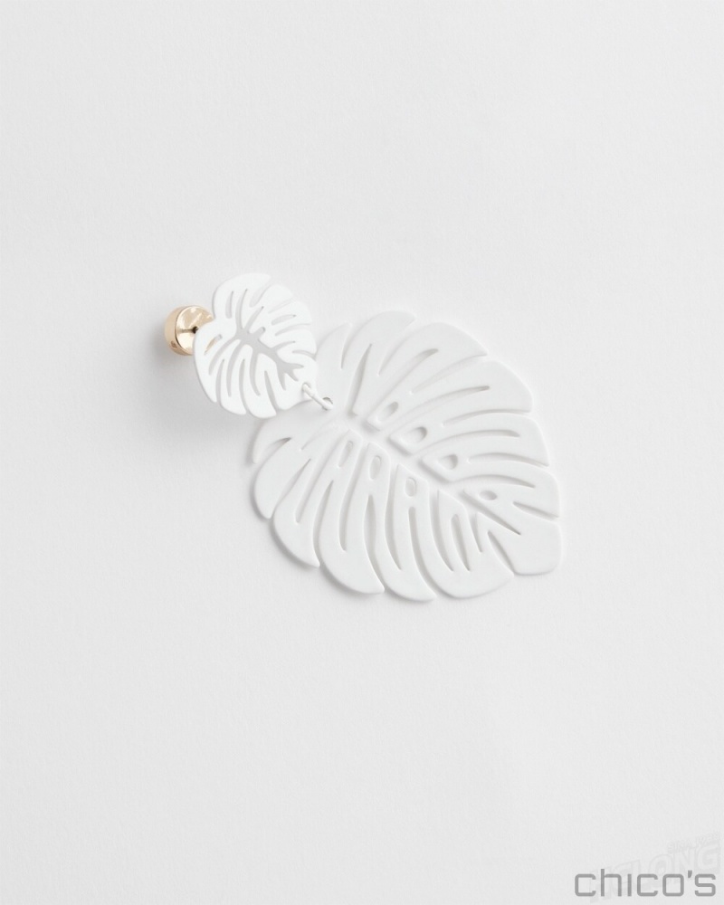 Chico's No Droop White Leaf Earrings Earrings White | 602-IOAHTC