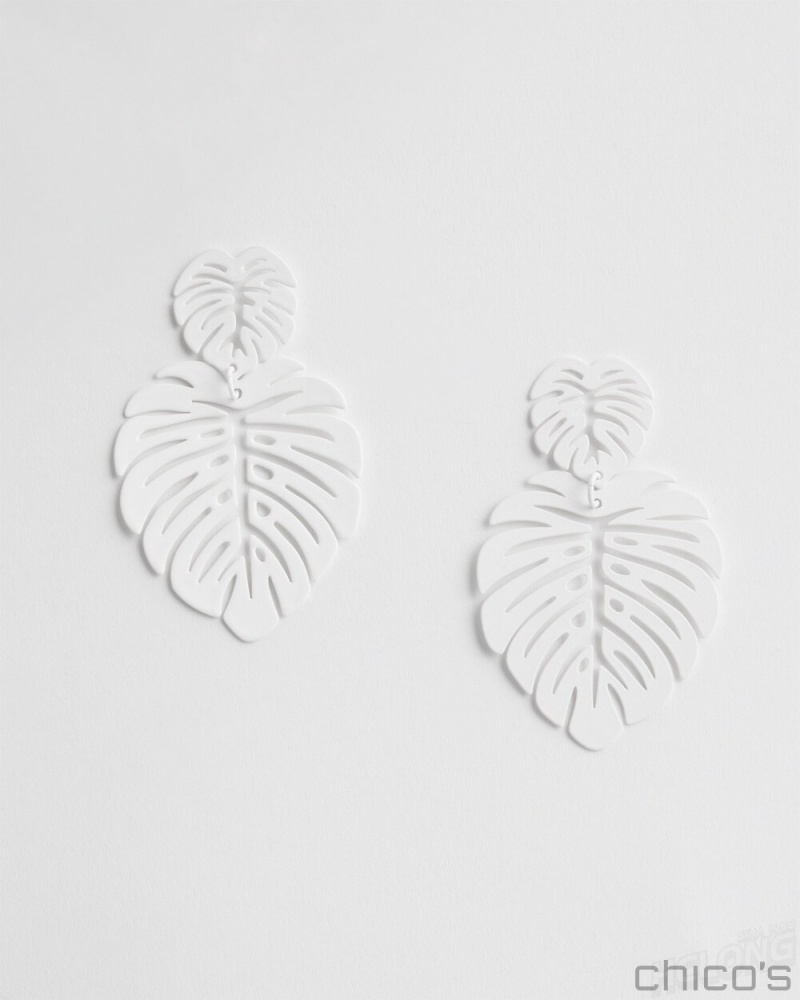 Chico\'s No Droop White Leaf Earrings Earrings White | 602-IOAHTC