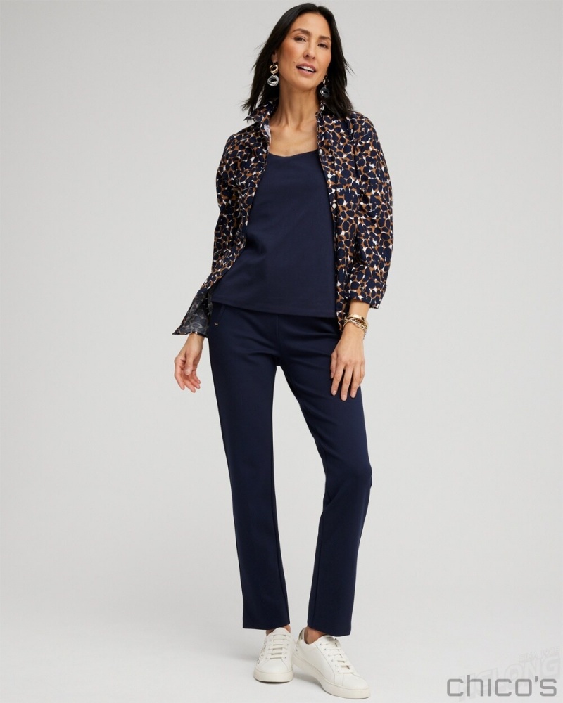 Chico's No Iron 3/4 Sleeve Filigree Print Shirt Blouses & Shirts Classic Navy | 647-OMRJTG