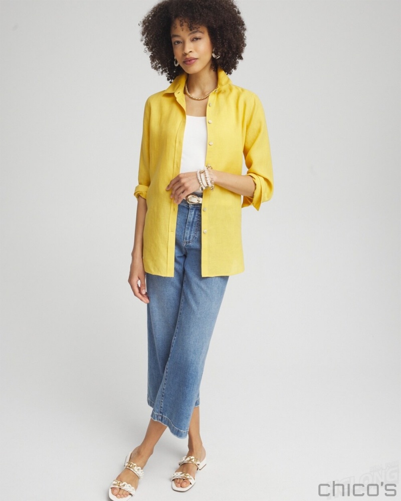 Chico's No Iron 3/4 Sleeve Shirt Blouses & Shirts Sol Yellow | 534-DXEJOW