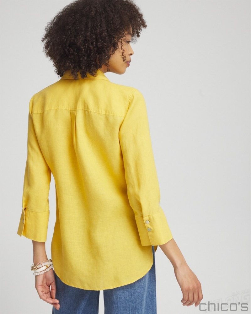 Chico's No Iron 3/4 Sleeve Shirt Blouses & Shirts Sol Yellow | 534-DXEJOW