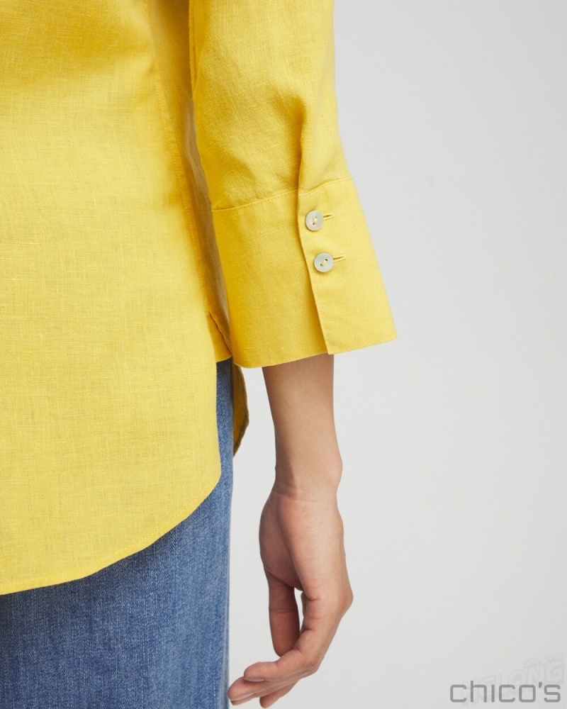 Chico's No Iron 3/4 Sleeve Shirt Blouses & Shirts Sol Yellow | 534-DXEJOW