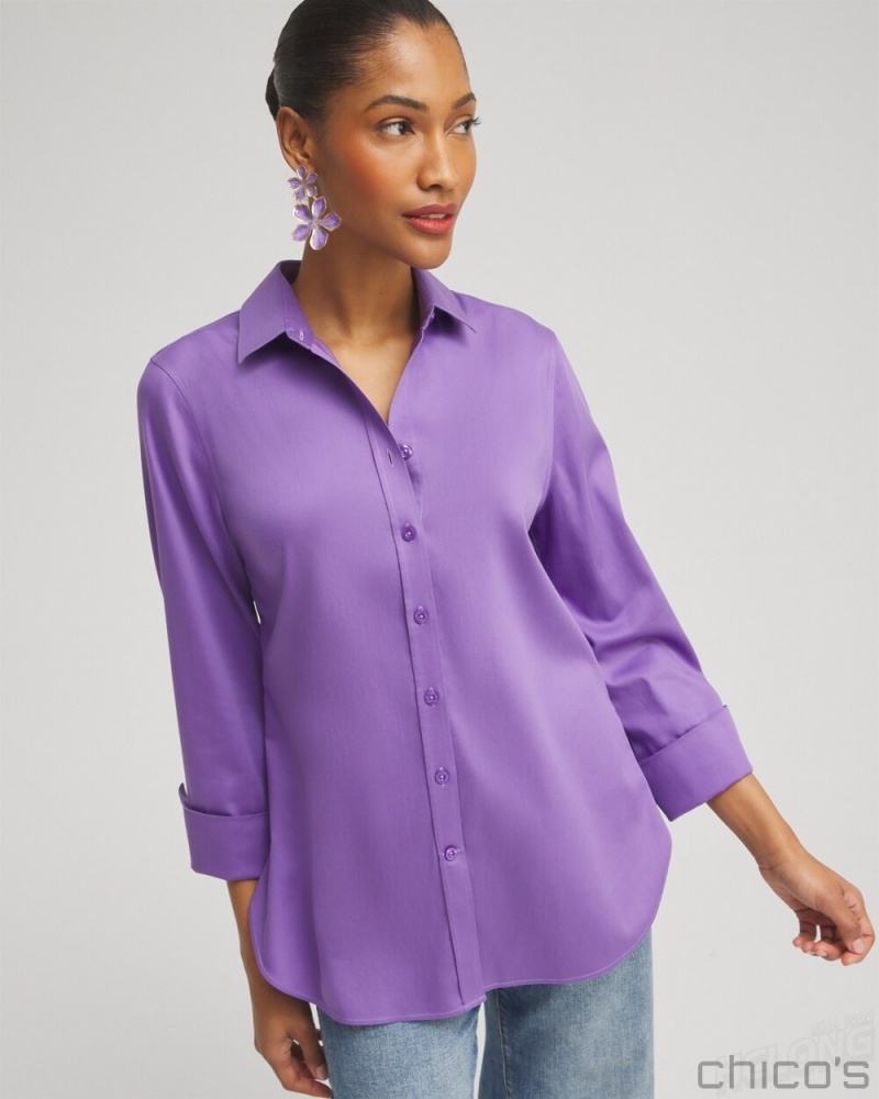 Chico\'s No Iron 3/4 Sleeve Stretch Shirt Blouses & Shirts Parisian Purple | 081-WLDBEA