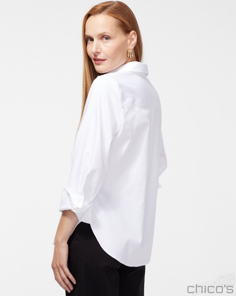 Chico's No Iron 3/4 Sleeve Stretch Shirt Blouses & Shirts Optic White | 763-FGRVHJ