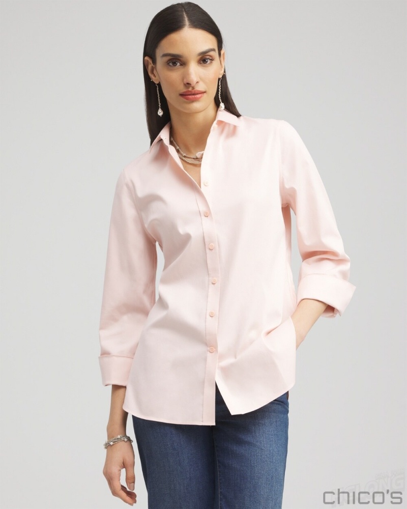 Chico\'s No Iron 3/4 Sleeve Stretch Shirt Blouses & Shirts Porcelain Rose | 905-FOXHEC