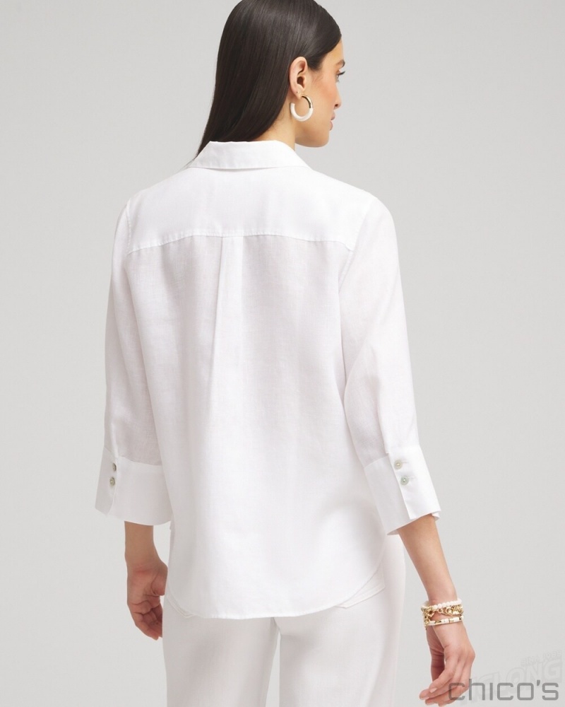 Chico's No Iron Linen 3/4 Sleeve Shirt Blouses & Shirts Optic White | 729-XBYITM