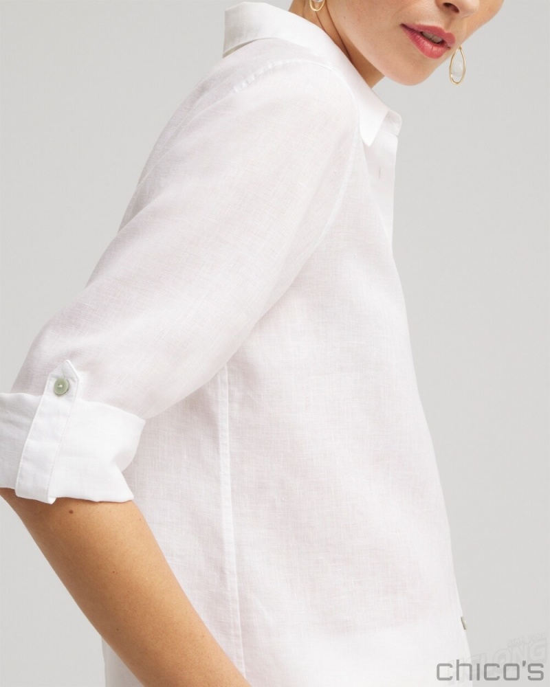 Chico's No Iron Linen Tunic Blouses & Shirts Optic White | 702-YHOWTX