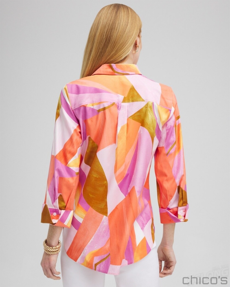 Chico's No Iron Stretch Abstract Mix Shirt Blouses & Shirts Nectarine | 412-DMNZUF