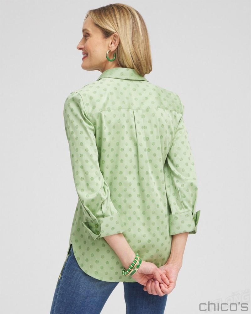 Chico's No Iron Stretch Dot Print 3/4 Sleeve Shirt Blouses & Shirts Verdant Green | 184-EHNBVP