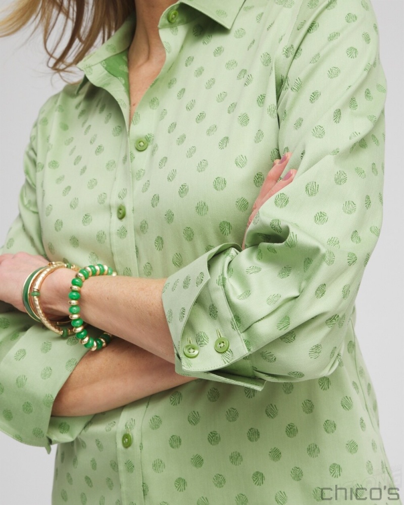 Chico's No Iron Stretch Dot Print 3/4 Sleeve Shirt Blouses & Shirts Verdant Green | 184-EHNBVP