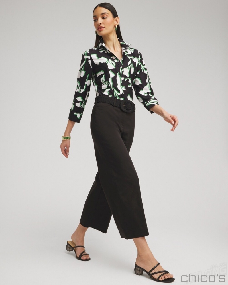 Chico's No Iron Stretch Floral 3/4 Sleeve Shirt Blouses & Shirts Verdant Green | 387-GCMQJE