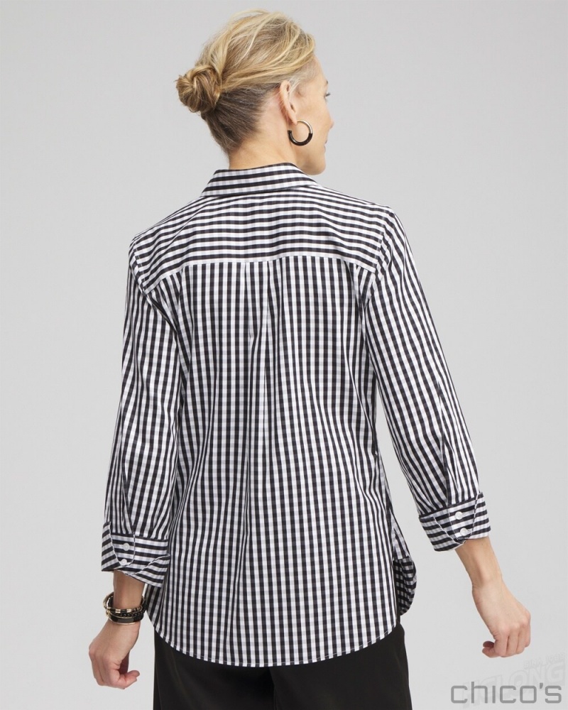 Chico's No Iron Stretch Gingham Shirt Blouses & Shirts Black | 015-BDFUTE