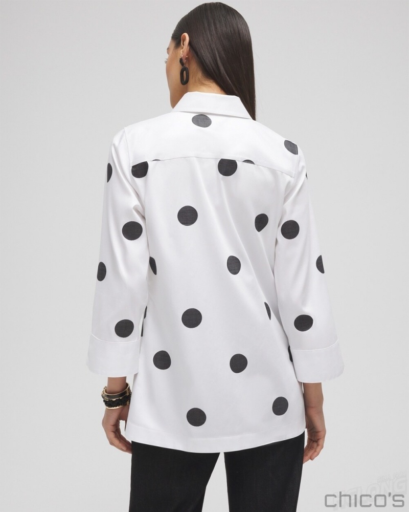 Chico's No Iron Stretch Polka Dot Tunic Blouses & Shirts Optic White | 136-ESAJNC