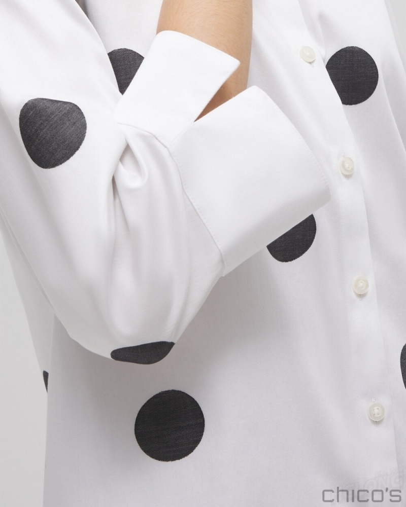 Chico's No Iron Stretch Polka Dot Tunic Blouses & Shirts Optic White | 136-ESAJNC