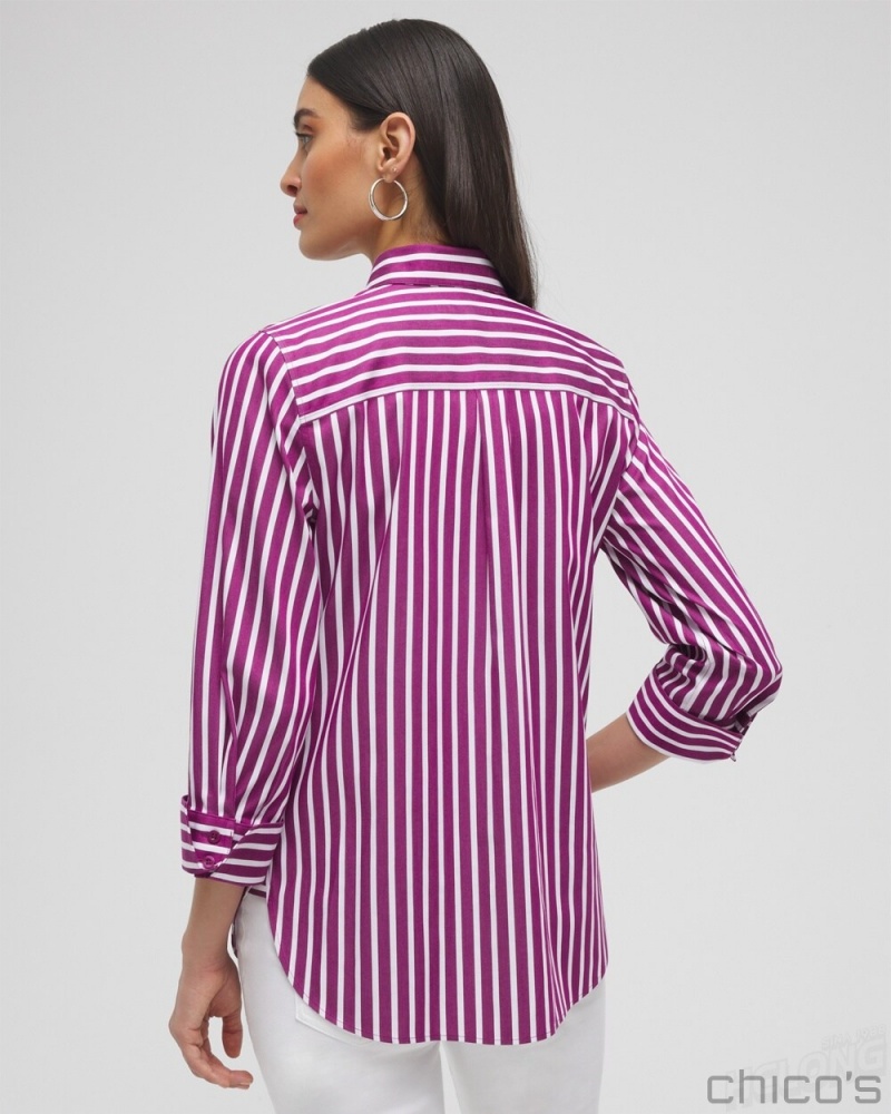 Chico's No Iron Stretch Stripe Shirt Blouses & Shirts Fresh Plum | 460-TMKBEQ