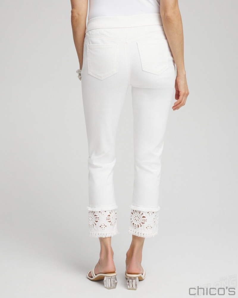 Chico's No Stain Embellished Pull-on Cropped Jeans Jeans & Denim Alabaster | 849-WNECLH