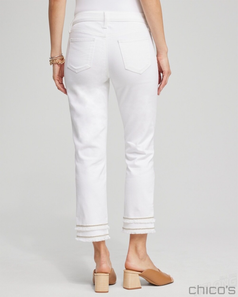 Chico's No Stain Girlfriend Embellished Hem Cropped Jeans Jeans & Denim Alabaster | 471-URELNC