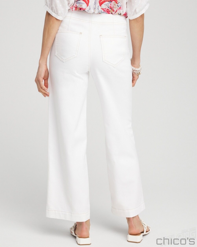 Chico's No Stain Pull-On Wide Leg Cropped Jeans Jeans & Denim Alabaster | 768-HGAPLK