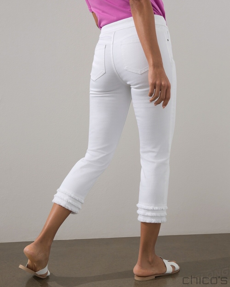 Chico's No Stain Triple Fray Pull-On Capris Jeans & Denim Alabaster | 659-SZFYHK