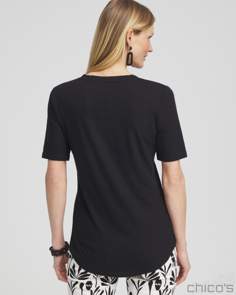 Chico's Notch Neck Tee Tees & Tanks Black | 879-EIQZTH