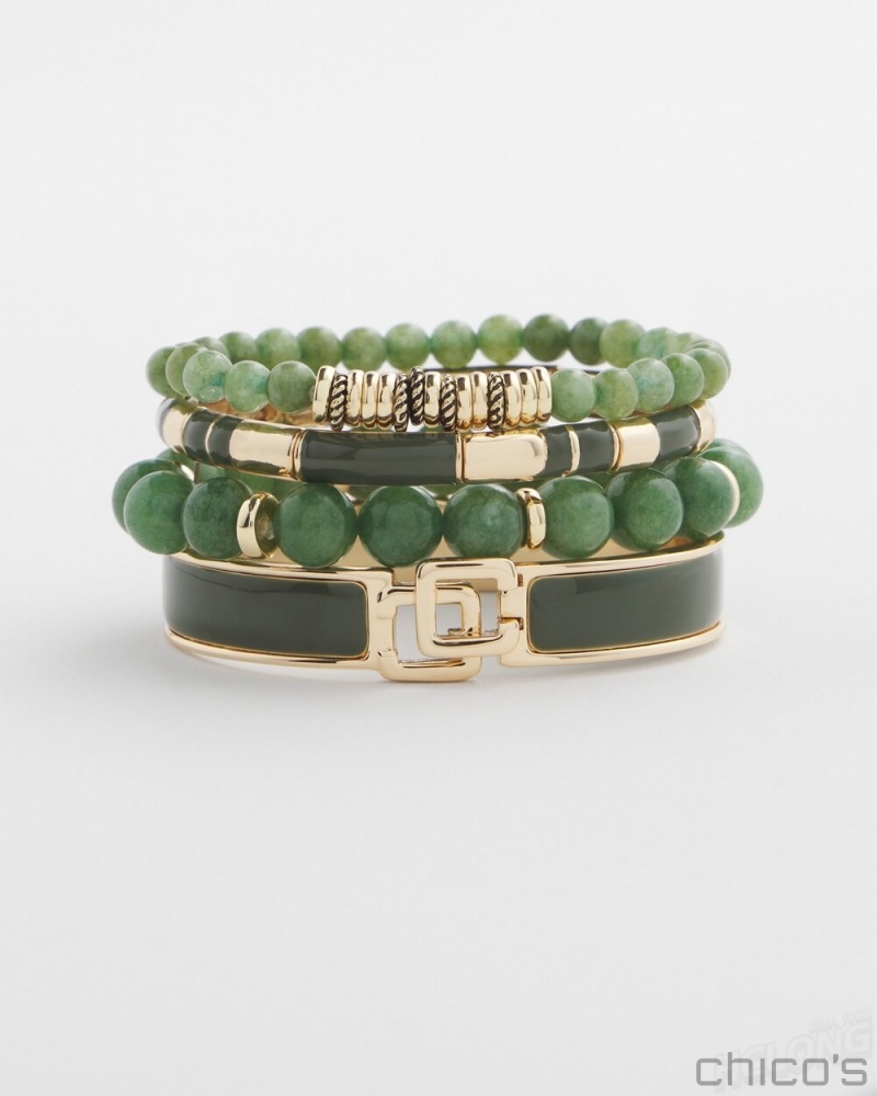 Chico's Olive Jade Hero Stretch Bracelet Bracelets Olive | 231-SLRBXJ