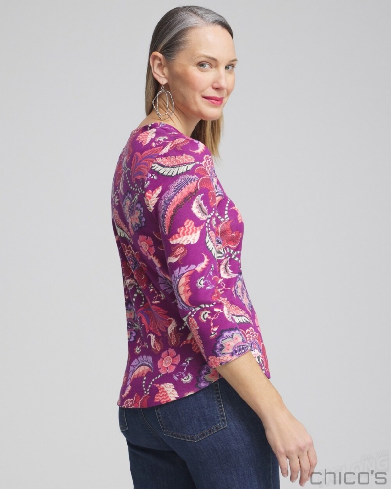 Chico's Paisley Everyday 3/4 Sleeve Tee Tees & Tanks Ginger Rose | 684-CPZGJD