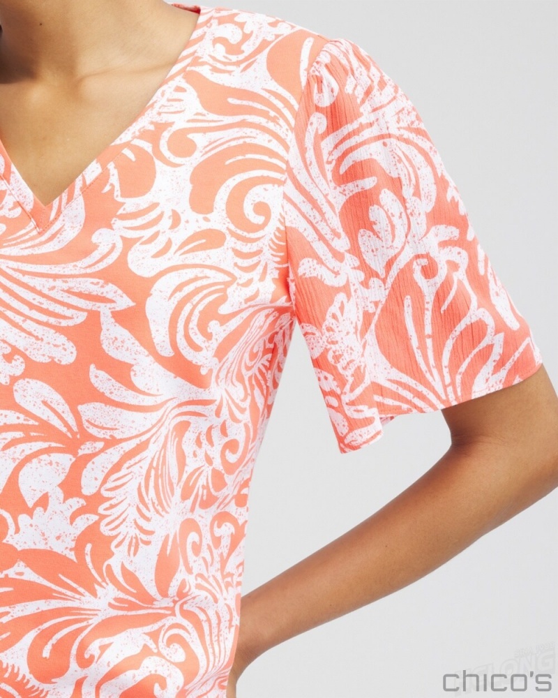 Chico's Paisley Gauze Flutter Sleeve Top Tees & Tanks Nectarine | 859-AQLSXJ