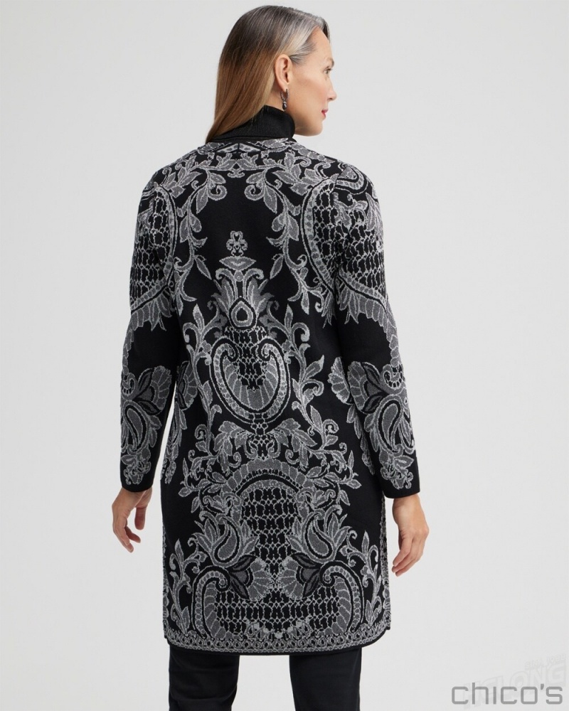 Chico's Paisley Lurex Cardigan Sweater Sweaters Black | 135-PGCWTR