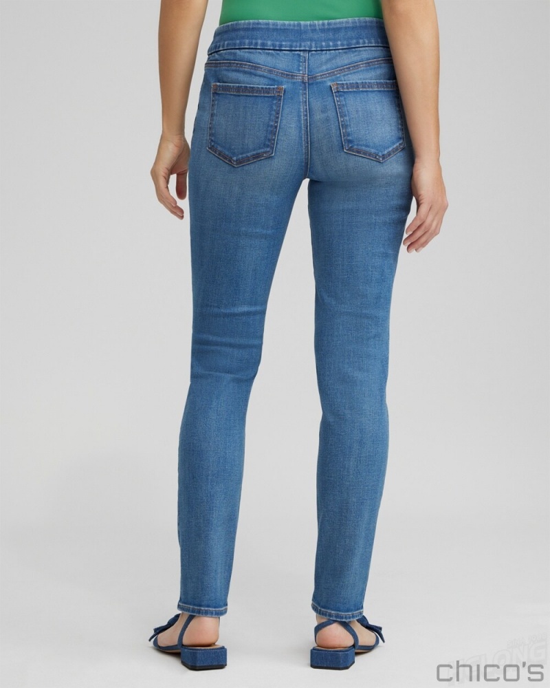 Chico's Patch Detail Pull-on Jeggings Jeans & Denim Aquaria Indigo | 504-DCMRLB