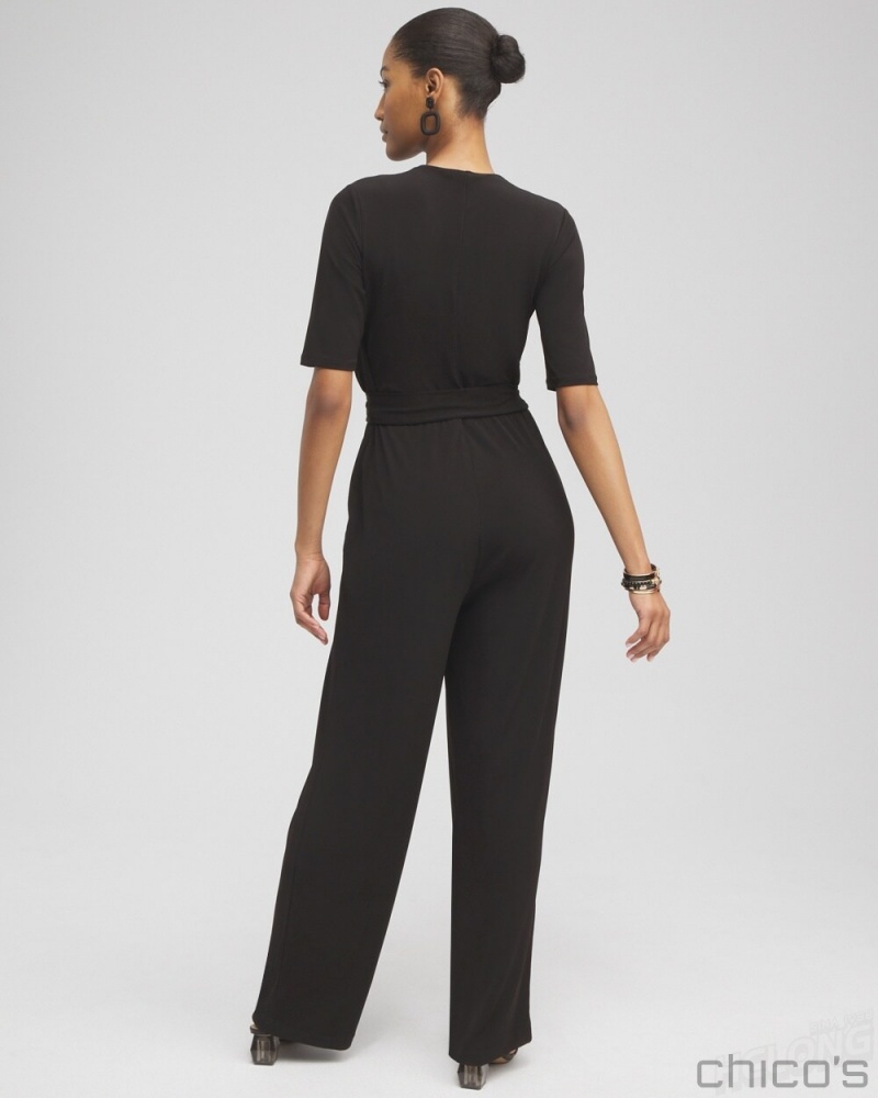 Chico's Petite Elbow Sleeve Jumpsuit Jumpsuits Black | 310-EMRICQ