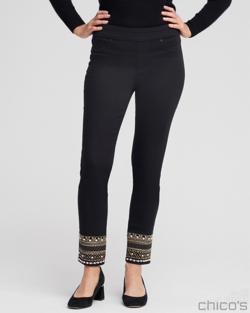 Chico\'s Petite Embellished Pull-On Jeggings Pants Black | 270-BOADCN