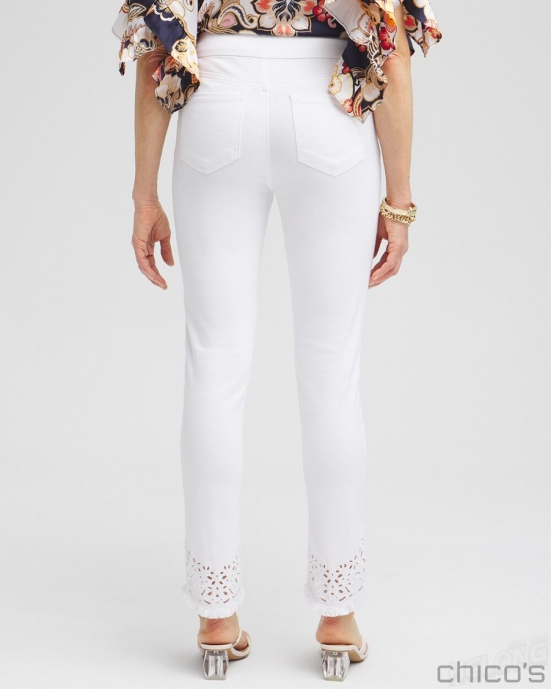 Chico's Petite Eyelet Tulip Hem Pull-on Ankle Jeggings Pants Alabaster | 285-HDOVTW