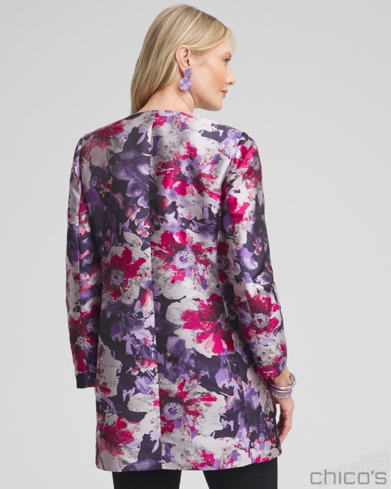 Chico's Petite Floral Jacquard Topper Jackets Purple | 248-QWHGDU