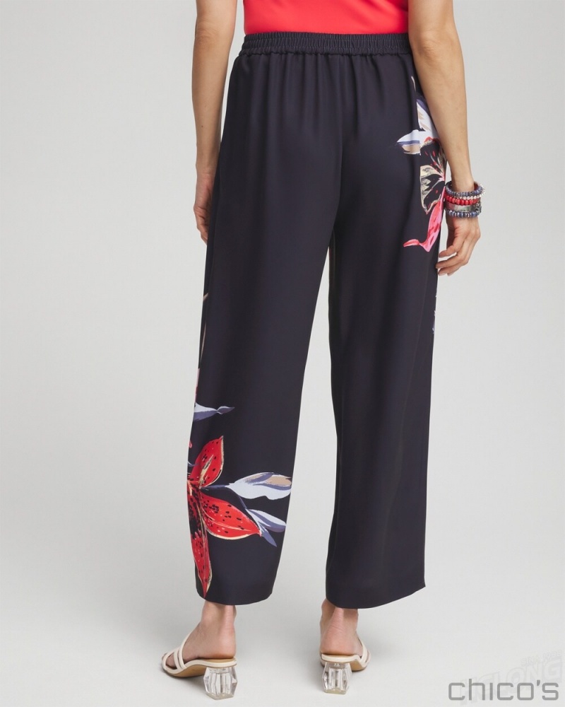 Chico's Petite Floral Print Soft Cropped Pants Pants Classic Navy | 293-EVCNLI