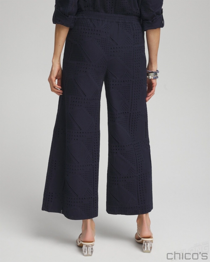 Chico's Petite Geo Eyelet Soft Cropped Pants Pants Classic Navy | 351-CPLMYX