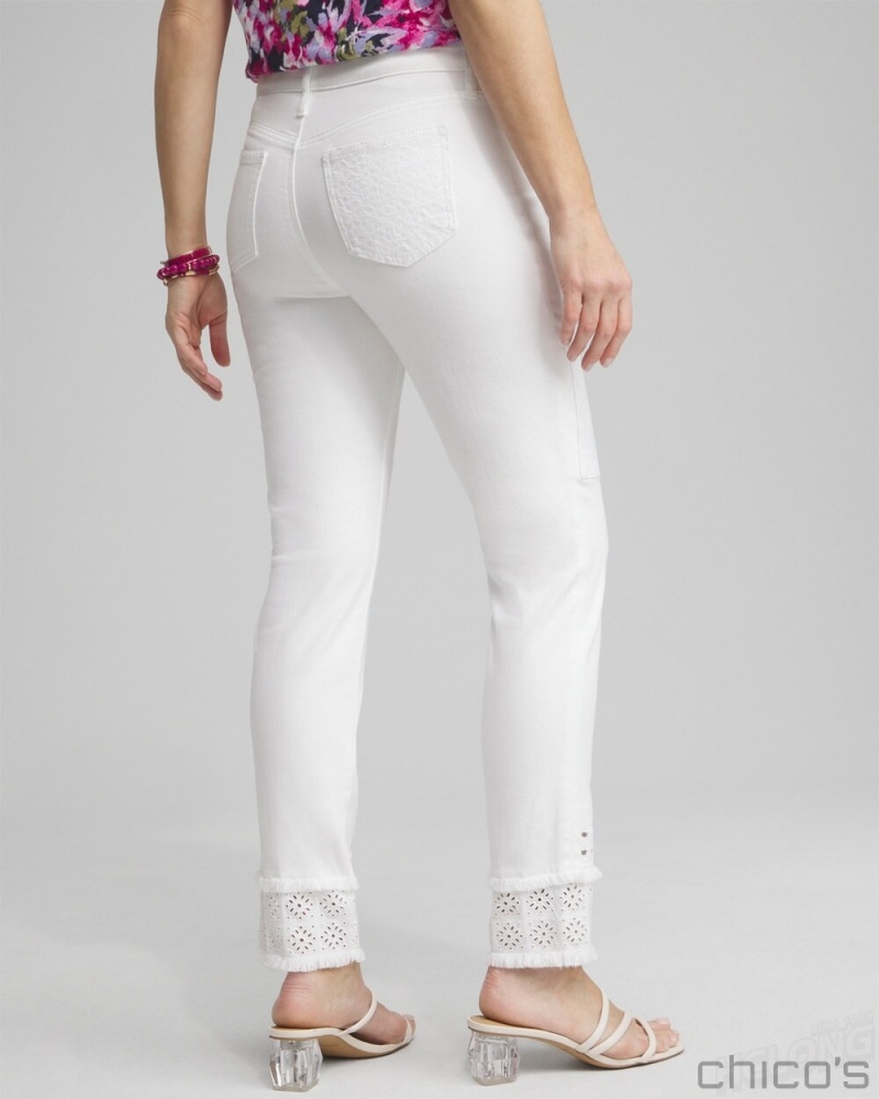 Chico's Petite Girlfriend Double Fray Ankle Jeans Jeans & Denim Alabaster | 605-RQSYVD